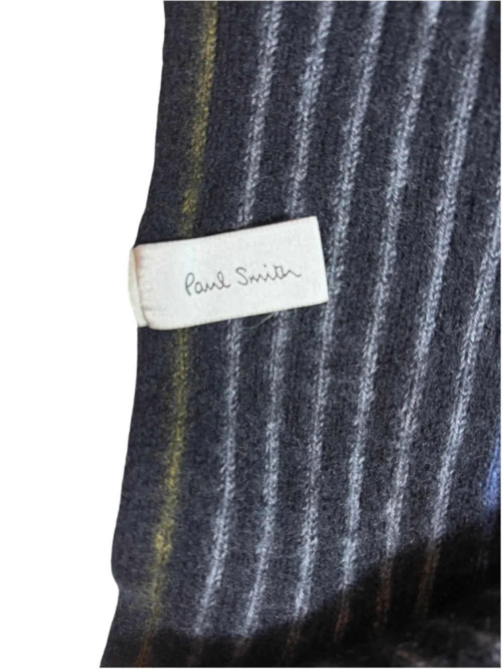 Vintage Paul Smith Wool Striped Scarf Black Blue Germany Fringe Designer